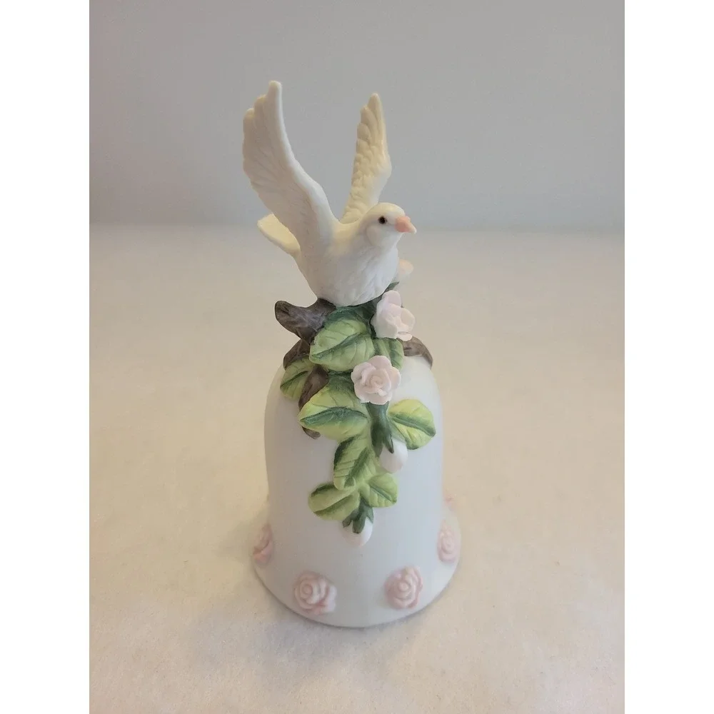 Vintage Seymour Mann Bisque Porcelain Dove Bell Ornament Floral Bird 1996 Decor‎